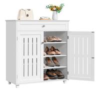 Yaheetech Mueble Zapatero de 2 Puertas Armario de 4 Niveles para Zapatos Mueble Auxiliar con Cajón y Estantes Ajustables para Entrada de Salón 78 x 37 x 86 cm Blanco