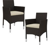 Yaheetech Set de 2 Sillones en Ratán y Acero, Muebles Jardín Exterior Resistentes a la Intemperie, Sillón para Conjunto Jardín Exterior, Cojines con Fundas Intercambiables (2, Marrón/Beige)