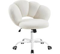 Yaheetech Silla de Escritorio Giratoria Respaldo Diseño Nube Base Blanca | Silla de Oficina Ergonómica sin Brazos, Silla Altura Ajustable, Silla Tejido de Bouclé, Ruedas Giratoria, Estilo Distintivo