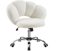 Yaheetech Silla de Escritorio Oficina Giratoria Respaldo Diseño Nube Blanca | Silla de Oficina Ergonómica sin Brazos, Silla Altura Ajustable, Silla Tejido de Bouclé, Ruedas Giratoria, Estilo Distintivo