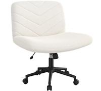 Yaheetech Silla de Oficina con Ruedas Piernas Cruzadas Asiento Ancho Marfil