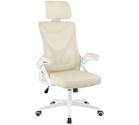 Yaheetech Silla de Oficina Ergonomica con Soporte Lumbar Escritorio Beige | Reposabrazo Reposacabeza Ajustable, Base Giratoria de 70 cm, Malla Transpirable, Capacidad Max 150KG