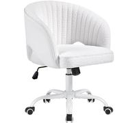 Yaheetech Silla de Oficina Giratoria con Ruedas, Silla Ergonómica Escritorio, Altura Ajustable, para Dormitorio/Estudio/Tocador, Blanco