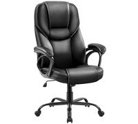 Yaheetech Silla de Oficina Presidencial ergonómica de Piel sintética Acolchada Silla de Escritorio con Ruedas giratoria reclinable Mecedora Altura Regulable Negra