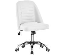 Yaheetech Silla de Oficina sin Brazos Tapizada de Piel Sintética Blanca