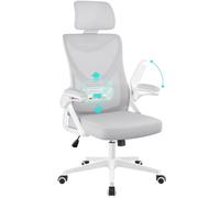 Yaheetech Silla Ergonómica de Oficina Silla de Escritorio con Soporte Lumbar Reposabrazo Ajustable Silla Transpirable Malla Capacidad MAX 150 KG Blanco Gris Claro