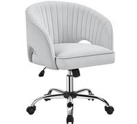Yaheetech Silla Oficina Terciopelo con Respaldo Altura Ajustable Gris Claro