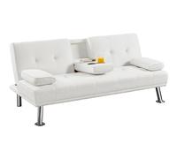 Yaheetech Sofá Cama de 2 Plazas Cama Plegable Tapizada de Bou e Poliéster Sofá con Soporte de Botella Cama 167 X94 cm MAX Capacidad Blanco