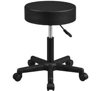 Yaheetech Taburete Giratorio sobre Ruedas, Taburete Rodante Regulable, 46-61.5 cm,Asiento Tapizado de Polipiel Sintético,para Hogar Oficina,Estudio,Tatuajes Salón,Masajes Centro,Belleza,Negro