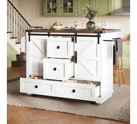 YAIXBNG Carrito de cocina multifuncional con mesa plegable; isla de cocina móvil, bar, aparador con espacio de almacenamiento; carrito de servir con tres cajones y dos puertas de armario