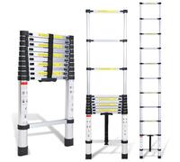 Yakimz Escalera telescópica de aluminio, 3,2 m, portátil, extensible, telescópica, escalera multiuso antideslizante, capacidad de carga de 150 kg, para jardín, interiores y exteriores