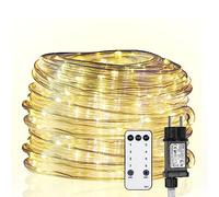 Yakimz Tubo de luz LED de 20 m, 200 LED, resistente al agua, con mando a distancia y temporizador, para exteriores, balcón, terraza, boda, fiesta, blanco cálido