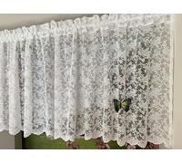 Yaland Visillo jacquard, aspecto de encaje blanco, con cierre curvado, cortina corta con cordón, cocina, 1 unidad (alto x ancho), 60 x 100 cm