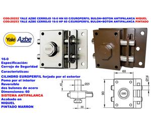 Yale AZBE 16-0 HP 60 Cerrojo sobrepuesto con bulón y botón antipánico para cilindro europeo
