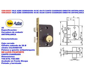 Yale AZBE Cerradura 49 BC 40x70 con Frente Cuadrado y Sistema Antipalanque