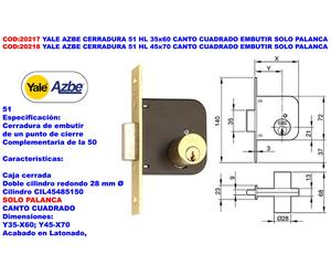 Yale Azbe Cerradura 51 HL 45x70 C/Cuadra Embutir Solo Palanca