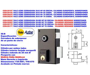 Yale AZBE Cerradura 56-BR HP 70 Sobreponer Dcha. Cil. Redondo