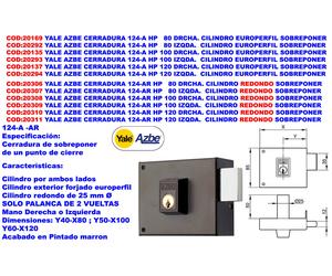 Yale AZBE Cerradura de Sobreponer Izquierda Solo Palanca 124 AR HP 120