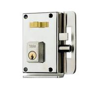Yale Cerradura De Sobreponer Antipalanca: Entrada 45 mm Derecha, 10-C, Hierro, Niquelado Cilindro por ambos lados, Cilindro exterior forjado, Palanca de un bulón de acero