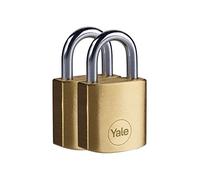 Yale Y110B/25/113/2 - 2 candados de latón (25 mm) - Cerraduras interiores para taquilla, mochila, caja de herramientas, 3 llaves cada una, seguridad estándar - Multipack