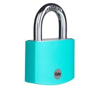 Yale YE3B/50/126/1/TE - Candado aluminio 43 mm turquesa 3 llaves, EN12320, doble bloqueo antirrobo seguridad para taquilla, caja de herramientas, armario