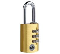 Yale YE3CB/28/126/1/GO - Candado de combinación aluminio 44 mm dorado código reajustable, sin llave antirrobo seguridad para taquilla, mochila, armario