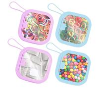 Yallmie 4 Piezas Caja Organizadora Gomas de Pelo, 9.5×9.5×3cm Organizador de Gomas de Pelo con Tapa y Cuerdas, Caja Pequeña para Hilo Dental, Anillos, Pastillas, Llaves, Joyas y Cuentas (Azul+Morado)