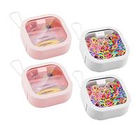 Yallmie 4 Piezas Caja Organizadora Gomas De Pelo, Organizador Para Gomas De Pelo Organizador Accesorios Pelo Caja De Almacenamiento Para Hisopos, Hilo Dental, Horquillas(Blanco+Rosa)
