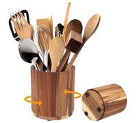 Yallmie Bote Utensilios Cocina Madera, Portautensilios de Cocina Giratorio 360° Soporte para Utensilios de Madera para Encimeras Organizador de Utensilios para Encimeras, Decoración de Granja