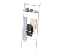 YAMAZAKI 3871 Tower Colgador de Escalera con Estante, Blanco, Acero/Madera, diseño Minimalista, 66 x 30～38 x 160 cm (L x An x Al)