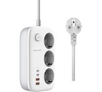 Yangers Regleta de 3 enchufes 2m con USB sobremesa 65W GAN USB C PD, 3250W Cable de extensión alargador Proteccion sobretension, Cargador rápido Adaptador con 2 Tipo C y A para casa y Oficina