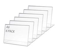 YANJINGHE 6 Piezas Expositor Metacrilato Transparente A6, Soporte para Cartel, Porta Precios Transparente, Soporte para Letreros en Mesa de Acrílico A6, Forma de L Inclinado Póster de Menú para Porta
