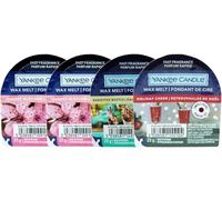 Yankee Candle Juego de cera perfumada para derretir, flor de cerezo, gofre Banoffee, fragancias navideñas de alegría, fragancia rápida, 22 g cada uno, paquete de 4
