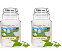 Yankee Candle Vela aromática en tarro grande de Clean Cotton | Velas de larga duración: hasta 150 h | Regalos perfectos para mujeres (Paquete de 2)