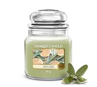 Yankee Candle Vela perfumada | Tarro mediano de Sage & Citrus | Velas de larga duración: hasta 75 horas | Regalos perfectos para mujeres
