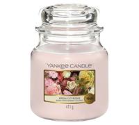Yankee Candle Vela perfumada | Vela en tarro mediano Fresh Cut Roses | Velas de larga duración: hasta 75 horas | Regalos para mujeres