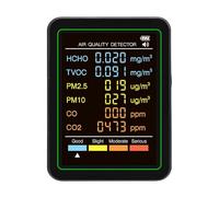 Yanmis Monitor Portátil de Calidad del Aire 6 en 1 - Probador Profesional de Humedad y Temperatura CO2 TVOC HCHO PM2.5 PM10, Medidor de Aire Interior con Pantalla LCD para Plantas de Automóviles en el