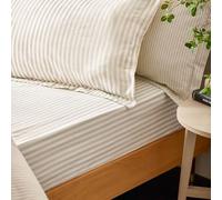 Yard furn Hebden Sábana Ajustable A Rayas 100% Algodón - Sábana Ultra Suave Textura Raya (Natural - Doble - 137x190x32cm)