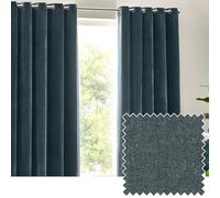Yard Heavy Chenille Par De Cortinas con Ojales - Suave Filtrado De Luz Terciopelo Cortinas (Marina - Ancho 229 x Largo 137cm)