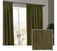 Yard Heavy Chenille Plisado De Lápiz Par De Cortinas - Suave Filtrado De Luz Terciopelo Cortinas (Aceituna - Ancho 168 x Largo 183cm)