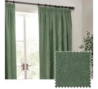 Yard Heavy Chenille Plisado De Lápiz Par De Cortinas - Suave Filtrado De Luz Terciopelo Cortinas (Eucalipto - Ancho 168 x Largo 137cm)