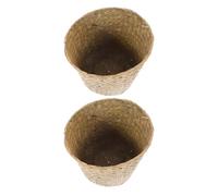 Yardwe 2 Piezas Bote de Basura para Baño Verde, Cesta Tejida de Paja | Organizador de Escritorio y Oficina, Acabado Liso, Multiuso, Diseño Compacto para Baño y Estantes
