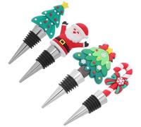 Yardwe 4 Piezas Tapón de Botella Navideño de Acero Inoxidable y Silicona | Diseños Santa Claus, Árbol de Navidad y Bastón de Caramelo, para Botellas de Plástico y Vidrio