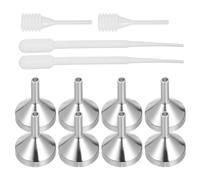 YARNOW Juego de 12 Embudos Metálicos Pequeños para Llenar Botellas, Mini Embudo de Acero Inoxidable Plateado con 2 Goteros de Plástico (3 Ml y 2 Ml), Herramienta Práctica para Transferir