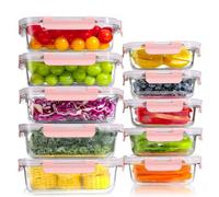 YASHE 10 Piezas Recipientes de Vidrio con Tapas Herméticas, Reutilizables, Apto para Microondas, Horno, Congelador y Lavavajillas, Sin BPA, Fiambrera Cristal, Rosa