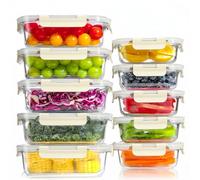 YASHE 10 Piezas Recipientes de Vidrio con Tapas Herméticas, Reutilizables, Apto para Microondas, Horno, Congelador y Lavavajillas, Sin BPA, Fiambrera Cristal, Blanco