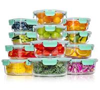 YASHE 12 Piezas Recipientes de Vidrio con Tapas Herméticas, Reutilizables, Apto para Microondas, Horno, Congelador y Lavavajillas, Sin BPA, Fiambrera Cristal, Verde