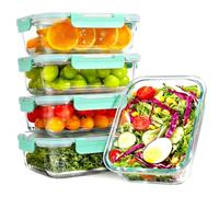 YASHE Paquete de 5 recipientes de vidrio con tapas, 1040 ml, gruesos y duraderos, recipientes de vidrio apilables herméticos para preparación de comidas, almacenamiento de alimentos sin BPA, Verde