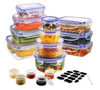 YASHE Recipientes de Plástico Alimentos Herméticos, Juego de 32 Piezas (16 Recipientes con 16 Tapas), Sin BPA Botes Cocina Almacenaje con Tapa, 100% a Prueba de Fugas