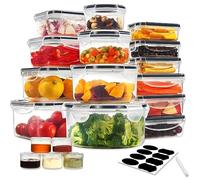 YASHE Recipientes de Plástico Alimentos Herméticos, Juego de 38 Piezas, Botes Cocina Almacenaje con Tapa, Sin BPA, 100% a Prueba de Fugas, Reutilizables y Lavables en el Lavavajillas